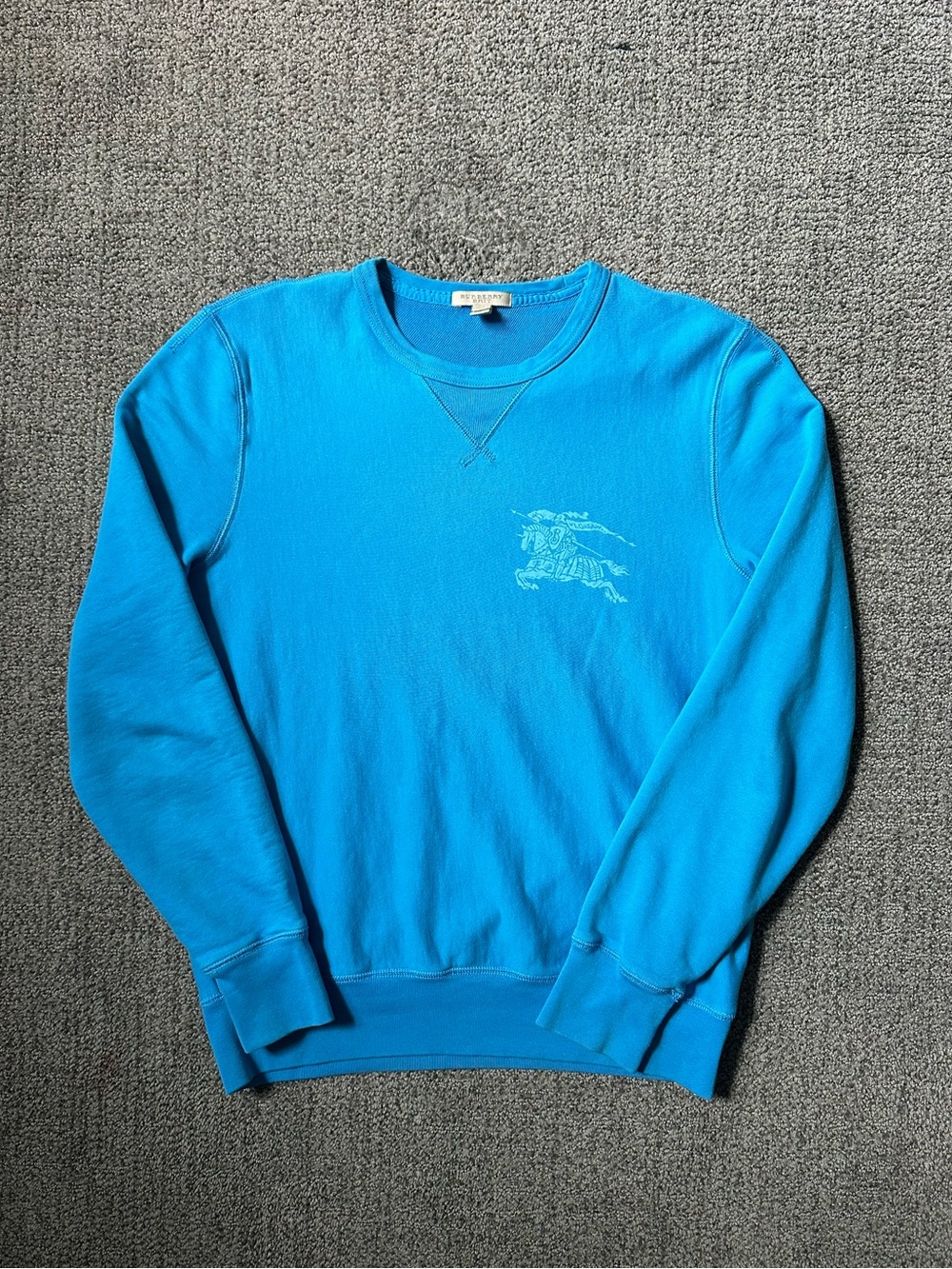 Burberry Bright Blue Crewneck Sweatshirt with Embroidered Equestrian Logo